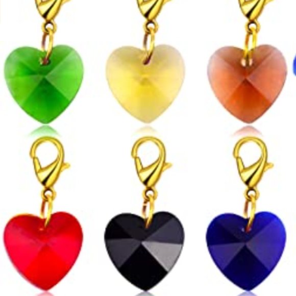 Choose Color 14mm Crystal Heart Charm Lobster Clasp Purse Zipper Pull - Picture 1 of 7